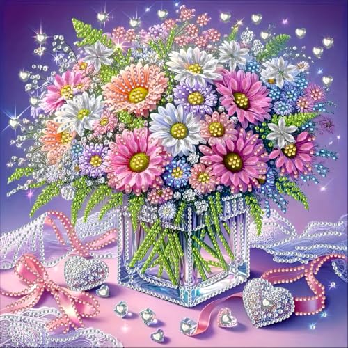 5D Partial Special Shaped Diamond Art Kit Daisy Flower Vase Shiny Bright Rhinestone Diamond Painting Craft for Beginners Perfect Handmade Gift 11.8×11.8 Inch (YH026) - color: YH026