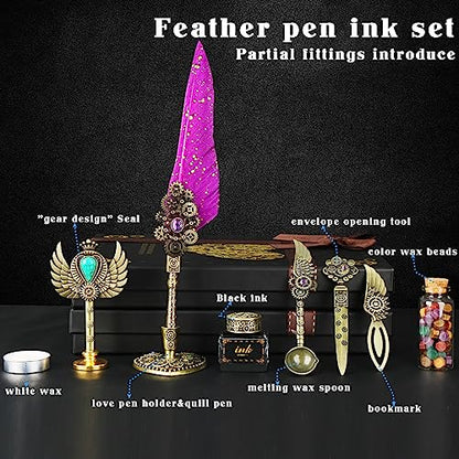 Aifeiter Feather Quill Pen Ink Set - Calligraphy Set, Wax Seal Stamp, Purple Ink, Beautiful Gift, Christmas Gifts - color: Purple
