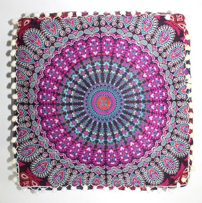 CK 40.6x40.6x12.7cm(16x16x5인치) 정사각형 바닥 쿠션 커버, 핑크 공작 만다라 푸프 커버, 면 오토만 베개 커버, 거실, 침실 및 요가용 보헤미안 장식 명상 바닥 베개 커버(커버만 해당) - color: 핑크, size: 16"D x 16"W x 5"H