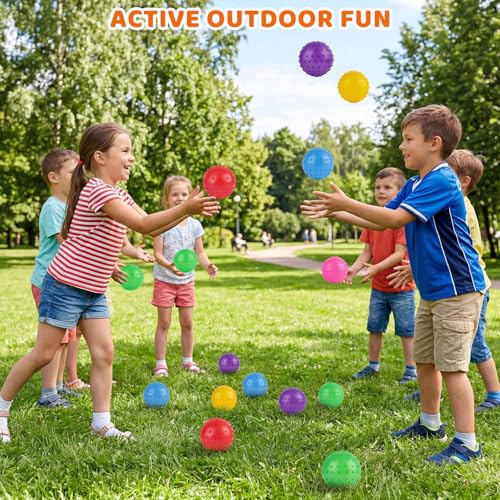 LOVEINUSA 12 Pack Bouncy Balls with Pump, 5 Inch Knobby Massage Ball