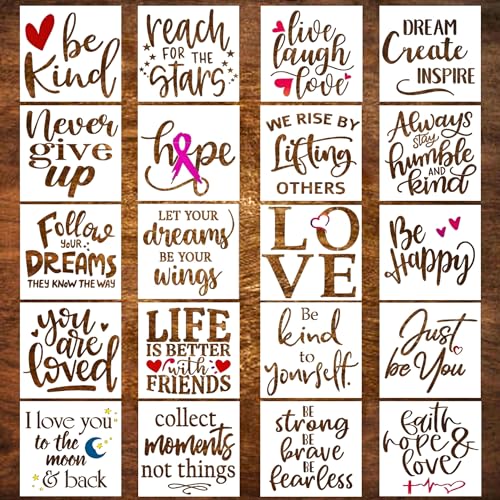 20 Piece Inspiration Word Stencil Set - Stencils for Painting on Wood, Canvas, Fabric and More – Stencils for Crafts Reusable with Paint, Drawing, Farmhouse Signs, Wood Burning - 6 Inch