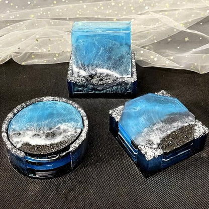 RESINWORLD Set of 3 Thick Square Octagon Round Coaster Molds with Matching Holder Mold, Shiny Coaster Silicone Molds for Resin Casting