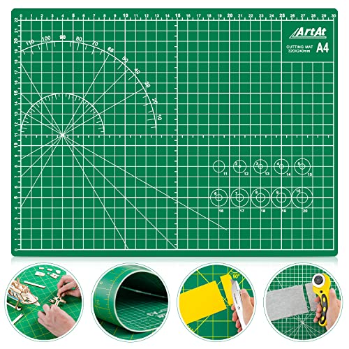 ArtAt Self Healing Cutting Mat: 9"x12" Non-Slip PVC Double Sided 5-Ply A4 Art Craft Rotating Mat, Rotary Cutting Mat for Quilting, Sewing Crafts Hobby Fabric Precision Scrapbooking Project Green - color: Green, size: 12"L x 9"W