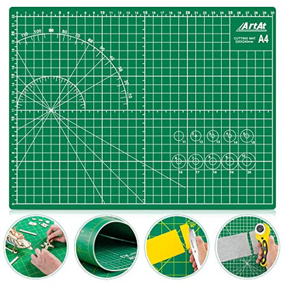 ArtAt Self Healing Cutting Mat: 9"x12" Non-Slip PVC Double Sided 5-Ply A4 Art Craft Rotating Mat, Rotary Cutting Mat for Quilting, Sewing Crafts Hobby Fabric Precision Scrapbooking Project Green - color: Green, size: 12"L x 9"W