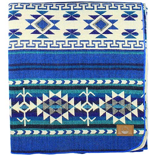 Inca Aztec Throw, Queen, King Blanket | Southwest Indian Navajo Boho Style | Native Cover for Camping, Bedding, Couch, Vanlife | Faux Alpaca, Lightweight, Hypoallergenic (Kocha Blue, Queen) - color: Kocha Blue, size: Queen