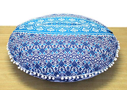 CRAFT KALA 32" Large Round Bohemian Floor Pillow Cover Boho Pouf Cover Mandala Meditation Room Pillows Cover Adults Seating Poufs Cushion Cover for Kids Reading Playroom Blue Ombre - color: Blue Ombre