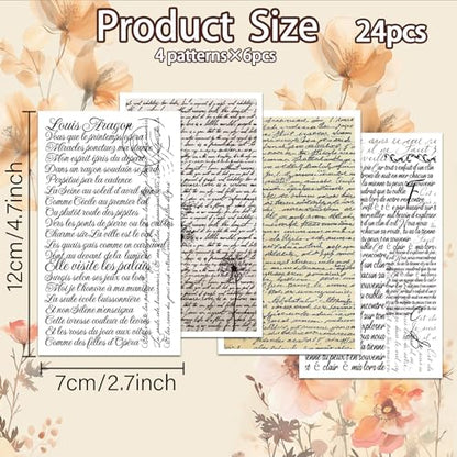 OLYCRAFT 24Pcs 4 Styles Handwritten French Clay Transfer Paper for Polymer | Handwritten Poetry Polymer Clay Transfer Sheets, Vintage Theme Small Transfer Paper Decal for Clay Earrings Jewelry Making - style: Handwritten French