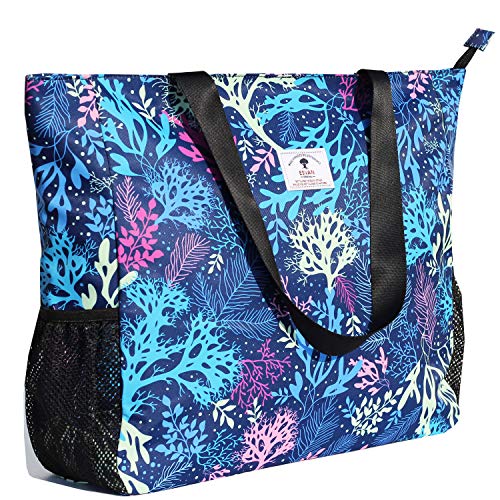 ESVAN LARGE BEACH BAG Water Resistant Lightweight 20 inch Women Oversize Tote Bag for Gym Beach Travel Pool Yoga Nurse - color: Coral