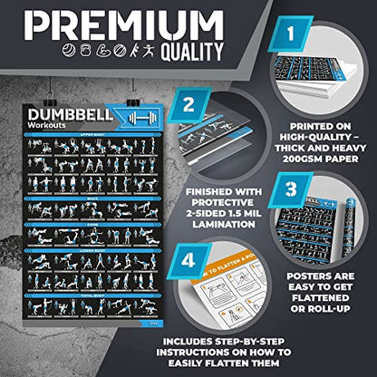 [12-PACK] Laminated Large Workout Poster Set - Perfect Workout Posters for Home Gym - Exercise Charts Incl. Dumbbell, Yoga Poses, Resistance Band, Kettlebell, Stretching & More Fitness Gym Posters - style: Dark