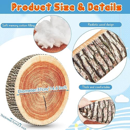 Juexica Decorative Round Wood Stump Throw Pillow Tree Floor Cushion, 6 Pcs