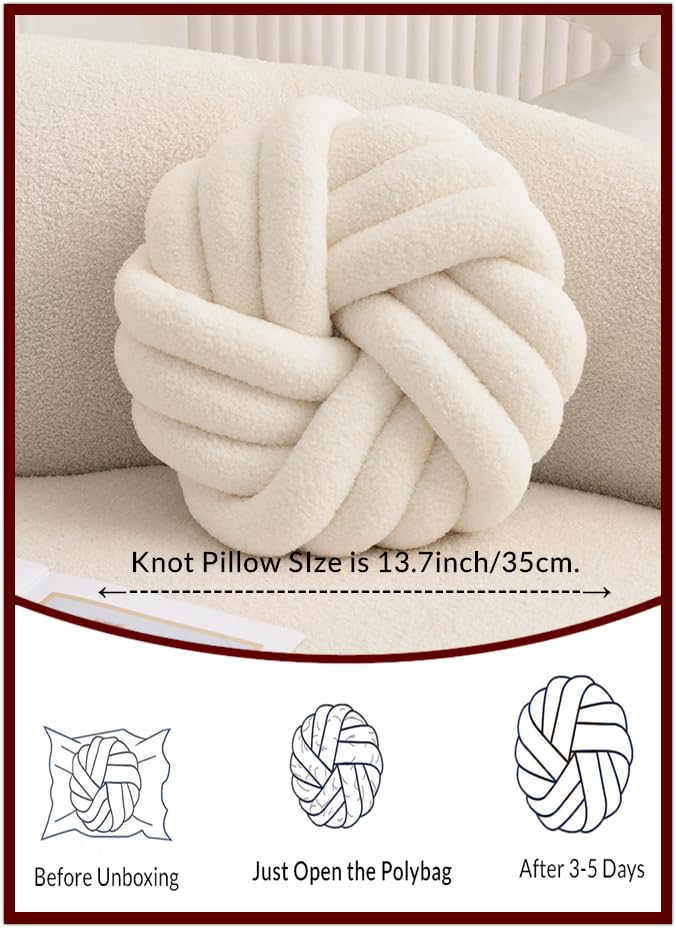 Knot Pillow,Cream White Decorative Pillows 13.7" - color: Cream White