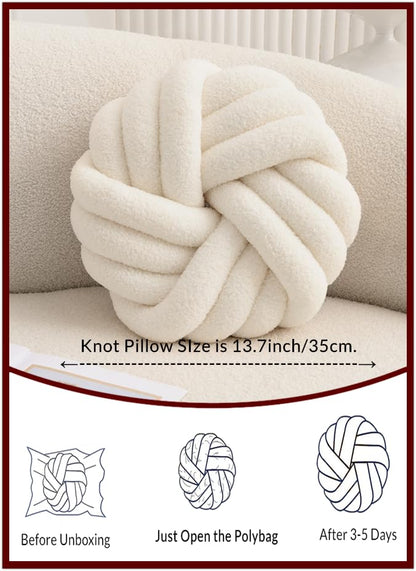 Knot Pillow,Cream White Decorative Pillows 13.7" - color: Cream White