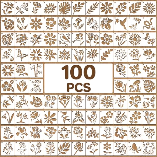100Pcs Flower Stencils 3Inch Large Floral Leaf Stencils for Crafts Painting | Reusable Stencils,Wildflower Butterfly Stencil,Floral Stencil,Drawing Templates,Scrapbook,Classroom,Projects,Wood,Sign,Wall - size: 3 Inch