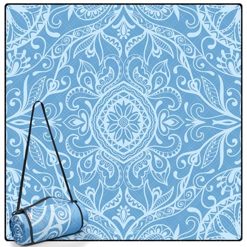 DEWUR Picnic Blankets 79"x79" Extra Large Outdoor Blanket Beach Blanket Waterproof SandProof Picnic Mat Washable Foldable Portable for Grass Lawn Beach Camping - color: Blue Leaves