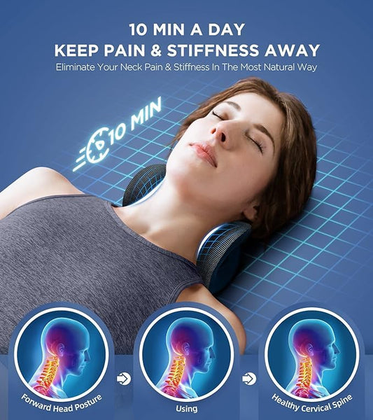 Osteo Neck Stretcher with Magnetic Therapy Cover, 2 Modes[Gentle/Strong] Pain Relief Cervical Traction Device, odorless Neck and Shoulder Relaxer, Chiropractic Pillow for TMJ Headache Spine Alignment - color: Blue