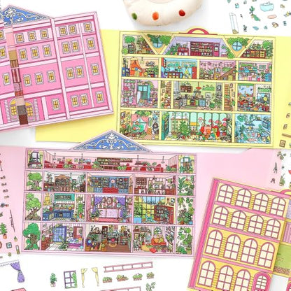 2PCS Foldable 3D Sticker Scene Book for Adults & Teens, DIY Isometric House Scenes, Large Build-Your-Own Room Sticker Set, Relaxing Sticker Therapy Art Kit - style: Budapest Hotel
