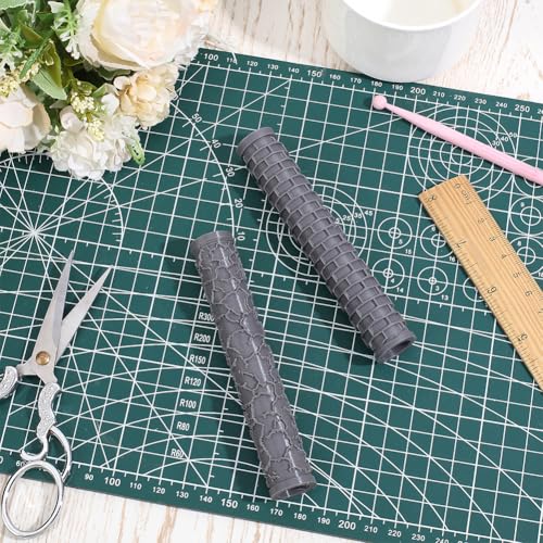CRAFTYMELODY 2Pcs Landscape Pattern Clay Texture Roller 2 Styles Plastic Column Pottery Tools Rolling Pins Stamps Gray Texture Roller for Handmade Making Crafting DIY Micro-Scenery Home Accessories