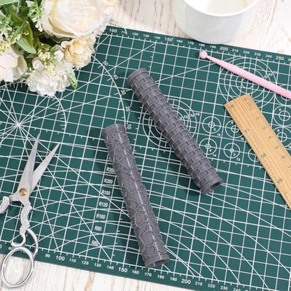 CRAFTYMELODY 2Pcs Landscape Pattern Clay Texture Roller 2 Styles Plastic Column Pottery Tools Rolling Pins Stamps Gray Texture Roller for Handmade Making Crafting DIY Micro-Scenery Home Accessories