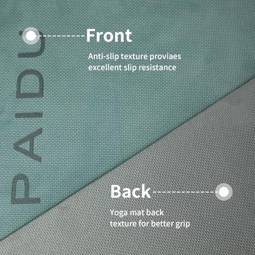 PAIDU POE Yoga Mat （10mm）Extra Thick Fitness Mat 72"x24" with Carry Strap | Non-slip, tear-resistant and suitable for all ages, perfect for yoga, Pilates, home gym and full-body workouts. - color: Deep green+Gray.