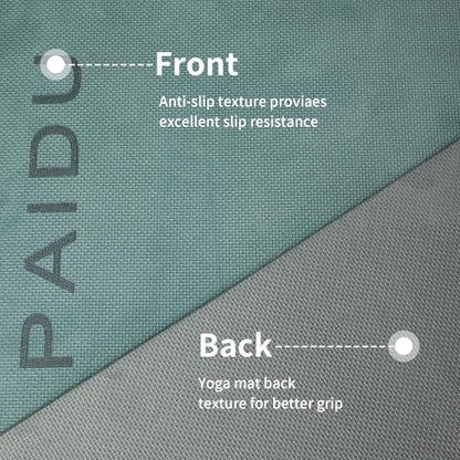 PAIDU POE Yoga Mat （10mm）Extra Thick Fitness Mat 72"x24" with Carry Strap - color: Deep green+Gray.