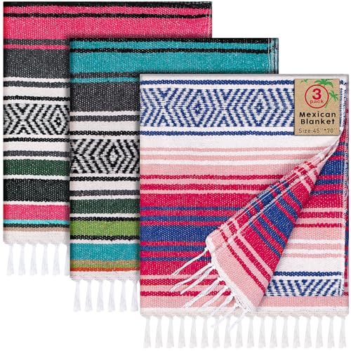 Oudain 3 Pack Mexican Blankets and Throw 45‘'x70‘', Classic Color - color: Classic Color