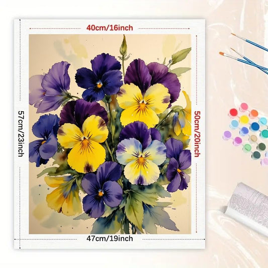 Floral Paint by Numbers Kit for Adults - DIY Purple and Yellow Pansies Painting on Canvas 16x20 Inches, Acrylic Paint Set, Suitable for Beginners, Art for Home Decoration or Gifts - color: TCXY06104, size: 16X20IN Folded