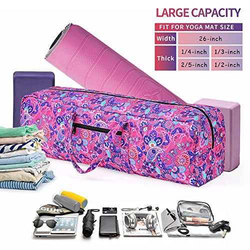 Boulder Bee | Yoga Mat Bag | Large Yoga Mat Carrier with Wet Pocket | Yoga Gifts | Gym Tote Bag for Women - color: Bright pink