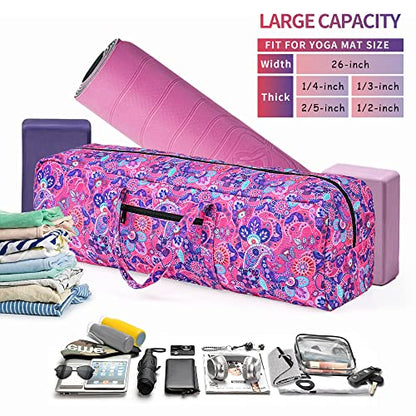 Boulder Bee | Yoga Mat Bag | Large Yoga Mat Carrier with Wet Pocket | Yoga Gifts | Gym Tote Bag for Women - color: Bright pink