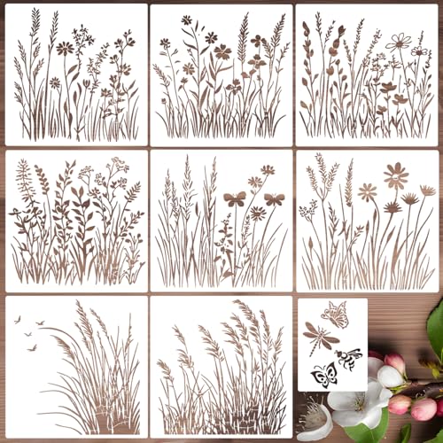 Large Flower Stencils for Walls Floral Stencils for Wood Fence | Reusable Wildflower Stencil for Painting on Canvas Fabrics Furniture - style: Wildflower 03