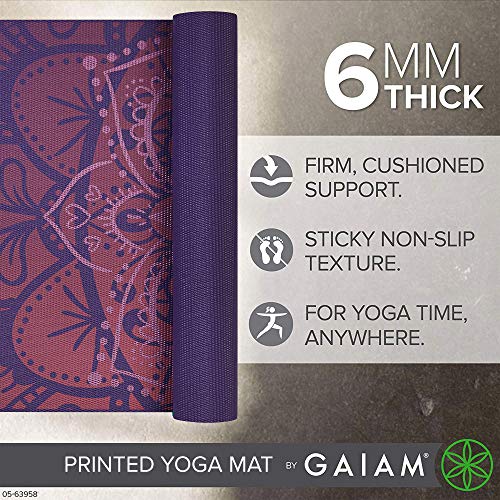 Gaiam, 요가 매트 - 프리미엄 6mm 프린트, 매우 도톰한 소재. 미끄럼 방지, 모든 유형의 요가, 필라테스 및 바닥 운동을 위한 운동 및 피트니스 매트(길이 172.7cm (68 인치) x 너비 61cm (24 인치) x 6mm 두께) - color: 아테네 로즈