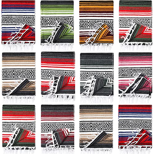 Macarrie 12 Pcs Mexican Beach Blankets Bulk Large Thick Serape Blanket Colorful Striped Yoga Throw for Outdoor Beach Park Picnic Car Couch Home - color: Multicolor