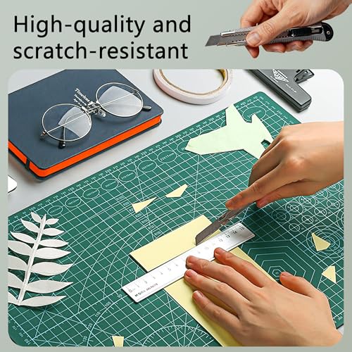 4Pcs 5-Layer Double Sided Cutting Mat Anti-Slip Rotary Cutting Board | 4 sizes(A3/A4/A5/A6) dual-scale(cm/inch) 45°/60° angle guides non-slip base high-density PVC green low-glare for fabric craft
