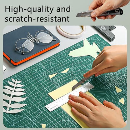 4Pcs 5-Layer Double Sided Cutting Mat Anti-Slip Rotary Cutting Board | 4 sizes(A3/A4/A5/A6) dual-scale(cm/inch) 45°/60° angle guides non-slip base high-density PVC green low-glare for fabric craft