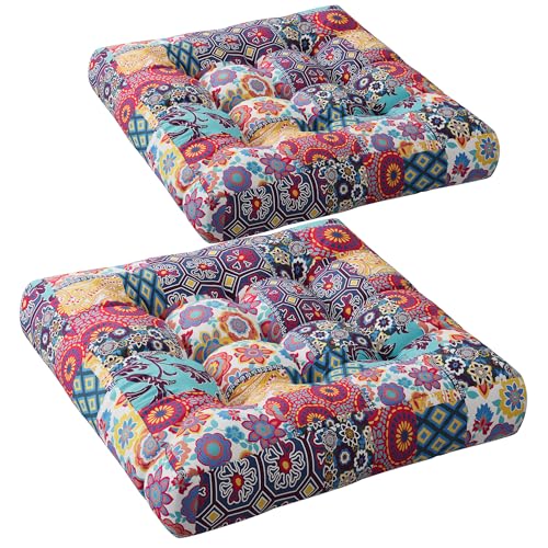 Codi Floor Cushions 2 Pack, Boho Floor Pillow Square Seat Cushion for Adult | Meditation & yoga use, Relaxation, Living room seating, Memory foam fill, Multi-Blaidiere design, 22 x 22 in, Spot clean - color: Square | Multi Patchwork, size: 2 Count (Pack o