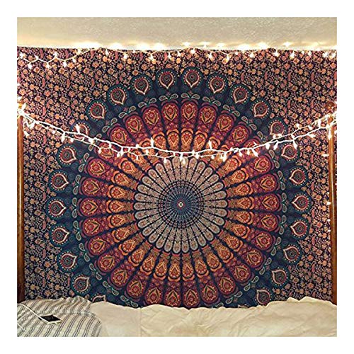 Raajsee Mandala Tapestry Wall Hanging – Blue Orange, 100% Cotton, Boho Hippie Decor, Twin Size (52x82 Inches / 132x208 cm) – Beach Throw, Bedspread, Meditation Yoga Mat - color: Blue Orange, size: 82"L x 52"W