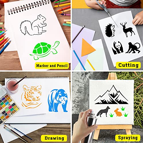 80 Pcs 4 x 4 Inch Stencils for Painting on Wood, Reusable Animal Plastic Stencil DIY Craft Paint Template Set for Wall Home Decor - style: Animal