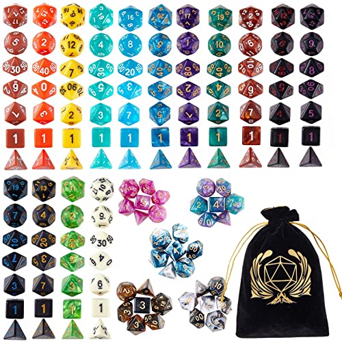 Coyeekn 20-Set DND Polyhedral Dice with Storage Pouch | 140 Total Polyhedral Dice, 7 Per Set, 20 Complete Dice Sets (D4-D20), Great for D&D, MTG & Tabletop RPG Games - color: 20set-140pcs