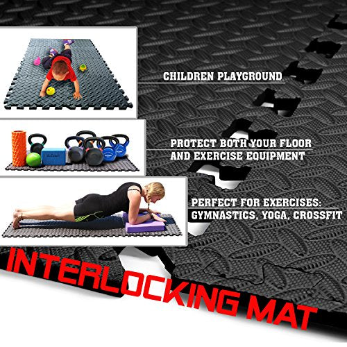 A2ZCARE Puzzle Exercise Mat with EVA Foam Interlocking Tiles - Interlocking Floor Mats for Gym Equipment - Ideal for Home Gym, Aerobic, Yoga and Pilates - color: Black and Grey (12pcs With Border Tiles)