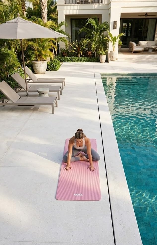 TKO Extra Thick Exercise Yoga Mat with Carrying Strap - color: Pink / Gray