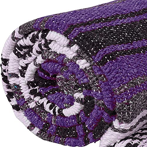 dwc Authentic Mexican Purple-Grey Blanket -Yoga Matt - Falsa - Serape - Camping, Picnic, Beach Blanket, Bedding, Car Blanket, Saddle Blanket, Soft Woven Home Decor (Purple-Grey Color)