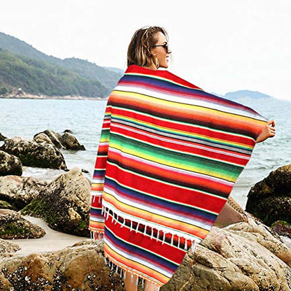OurWarm 84x59 Inch Mexican Blanket, Mexican Tablecloth for Party Decor, Red | Striped Tablecloth with Tassels, Rectangle Mexican Blankets and Throws, Outdoor Blanket for Yoga, Beach, Camping, Picnic