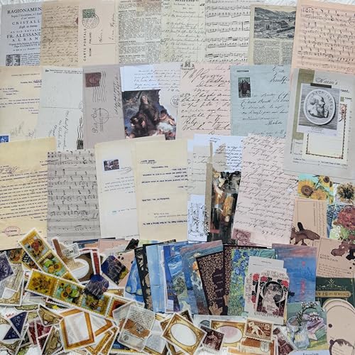 Koolemon 200PCS Vintage Scrapbook Paper Pack with Label Sticker Artistic