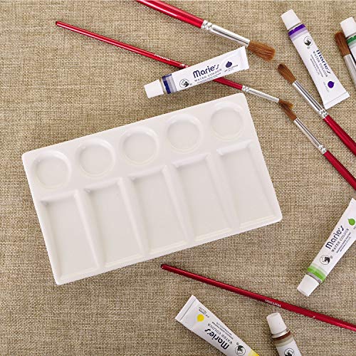 VanEnjoy 10 Wells White Rectangle Ceramic Artist Paint Palette,Porcelain Watercolor Palette,Ceramic Mixing Tray for Watercolor Gouache Painting, 7.6 inch