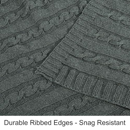 NTBAY Cotton Cable Knit Throw Blanket, 51 x 67, Grey and White - color: Grey and White, size: Throw(51"x67")