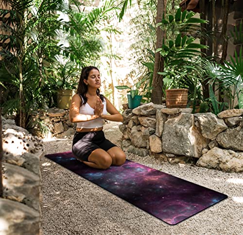 nuveti Printed Travel Yoga Mat 1/16 Inch Thick Non Slip Fitness Workout Mat | with Carrying Bag, Foldable Lightweight Suede & Natural Rubber Yoga Mat for Yoga Pilates and Fitness 72" L x 24" W x 1.5mm - color: XingLuoQiBu