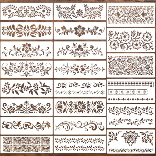 Talavera Stencil Mexican Stencils Floral Border Stencils for Crafts 11.8" | Reusable Flower Corner Stencil for Painting on Wood Wall Stairs Fabric DIY Crafts Decor - style: Border Corner