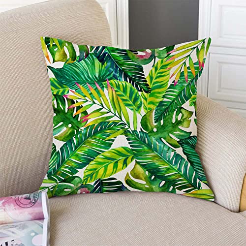 TSSOHU Orange Leaves Outdoor Throw Pillow Cover - Green Tropical Palm, Banana Leaves Decorative Cushion Cases - Farmhouse Style Home Decor for Couch - 18x18 inch - color: Tss37