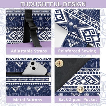 Yoga Bag for Women, Large Canvas Yoga Mat Tote Bag with Yoga Mat Carrier | Large Mat Pocket Fitness Tote for Pilates, Gym, Travel, Office & Beach - color: Blue Boho Elephant