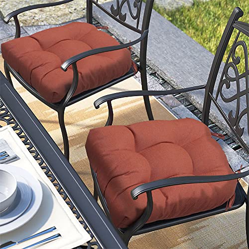 Magpie Fabrics Patio Tufted Seat Cushions 19"x19" with Ties, 2 Pack, U-Shape Waterproof Outdoor/Indoor Chair Pads for Garden Dining Office, Tatami Floor Pillow Meditation(Coral) - color: Coral