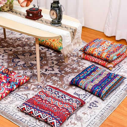 Nuogo 12 Pcs Bohemian Floor Cushions Bulk 15 Inch Boho Floor Sitting Meditation Pillows Yoga Mandala Meditation Pouf for Living Room Balcony Office Tatami(Square) - color: Square